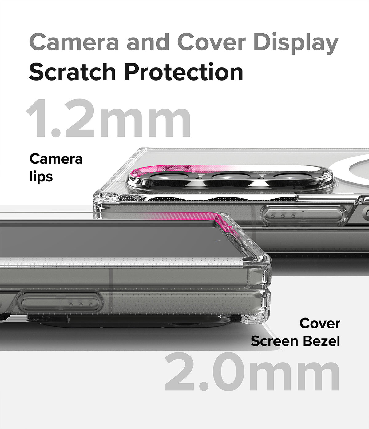 Galaxy Z Fold 6 Case | Fusion Magnetic - Clear - Close-up of clear phone case showing 1.2mm camera lips and 2.0mm screen bezel.