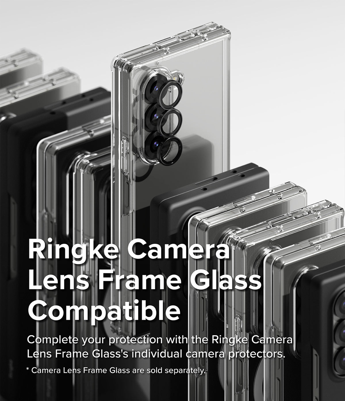 Galaxy Z Fold 6 Case | Fusion Magnetic - Clear - Clear phone cases with black camera lens protectors on a white background.
