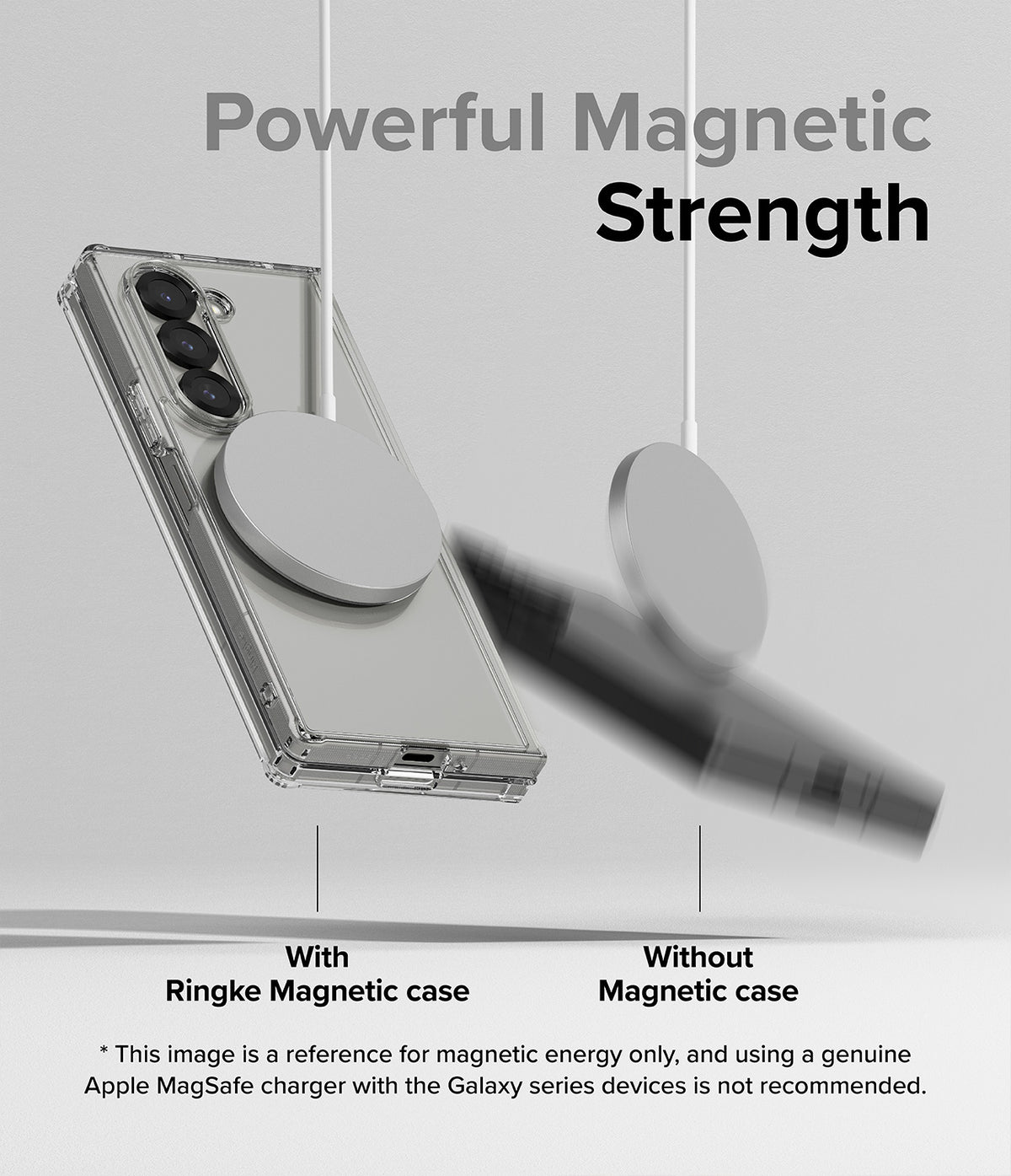 Galaxy Z Fold 6 Case | Fusion Magnetic - Clear - Magnetic charger attached to a clear phone case versus falling off.