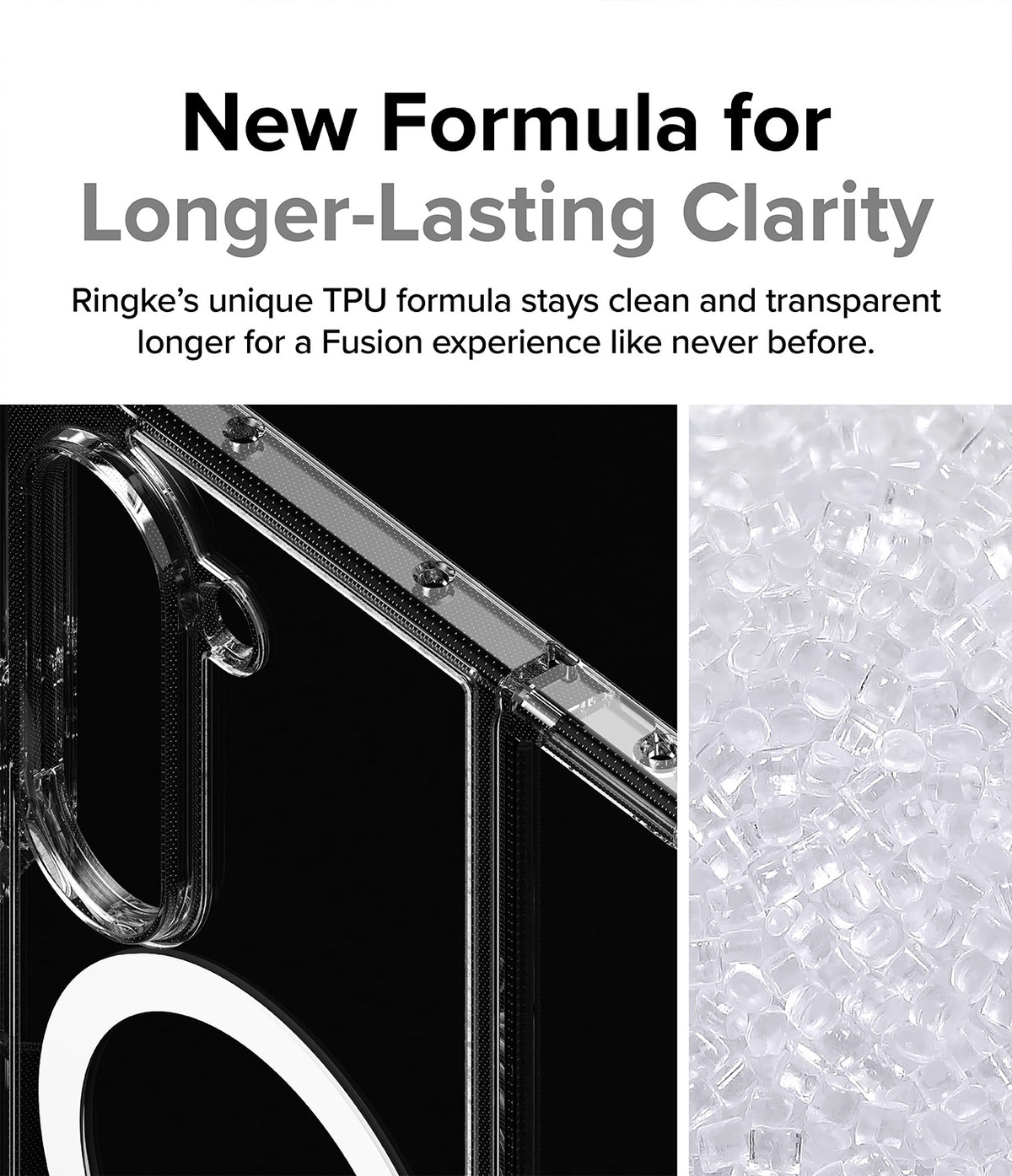Galaxy Z Fold 6 Case | Fusion Magnetic - Clear - Close-up of clear phone case material and raw TPU pellets.