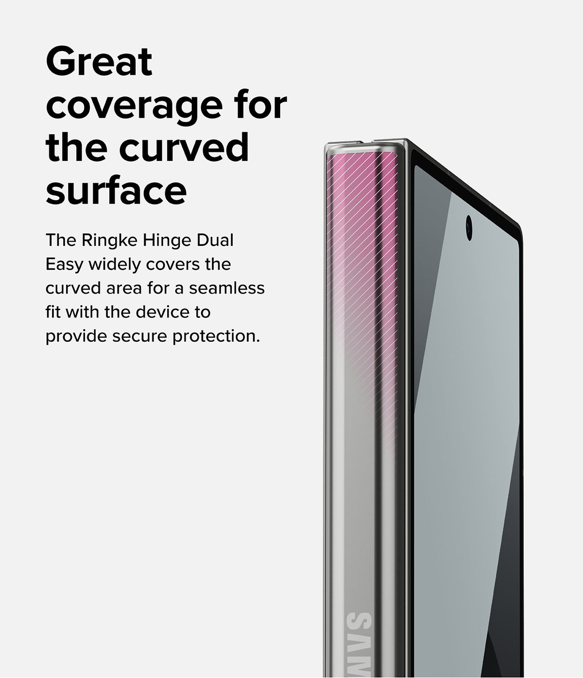 Galaxy Z Fold 6 Screen Protector | Hinge Dual Easy Film - Galaxy Z Fold 6 Screen Protector - Close-up of a foldable phone hinge with a protective film applied to the curved surface.