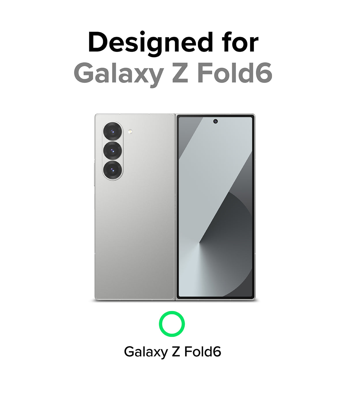 Galaxy Z Fold 6 Case | Slim - Silver Galaxy Z Fold 6 shown from back and front with text confirming device compatibility.