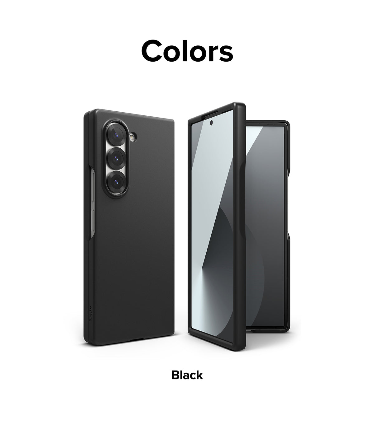 Galaxy Z Fold 6 Case | Slim - Black Galaxy Z Fold 6 in a slim black case shown from the back and front angles.