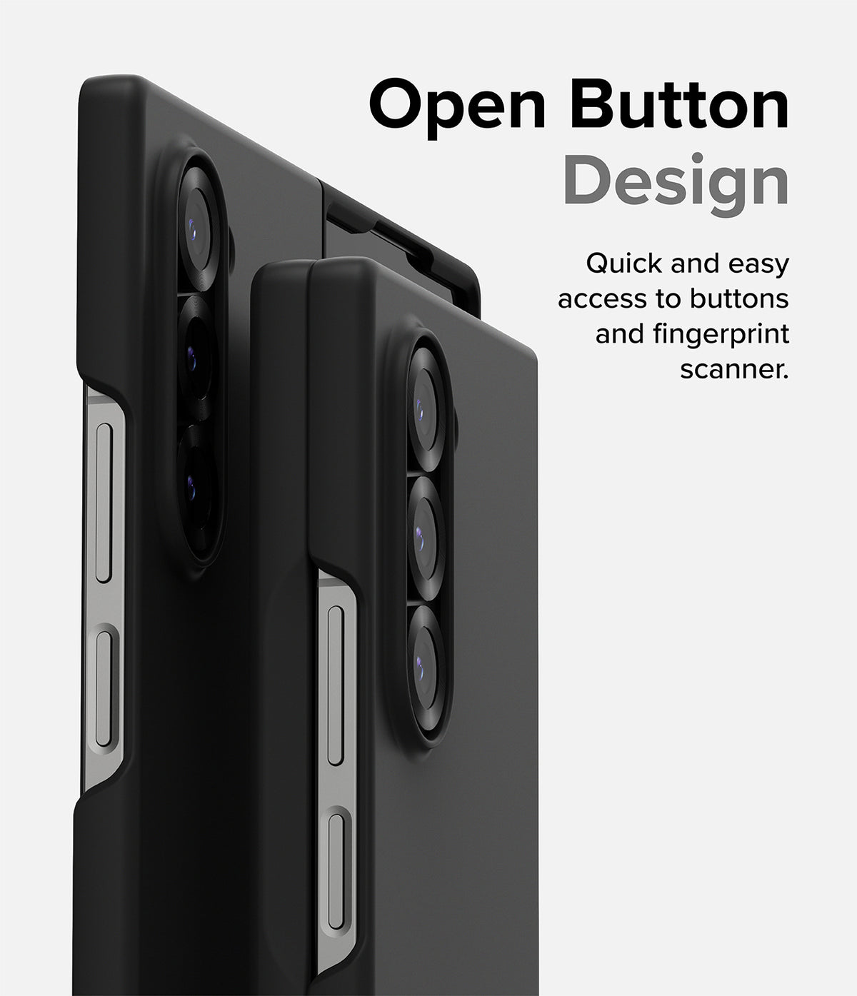 Galaxy Z Fold 6 Case | Slim - Close-up of black phone case showing open cutouts for side buttons and fingerprint scanner.