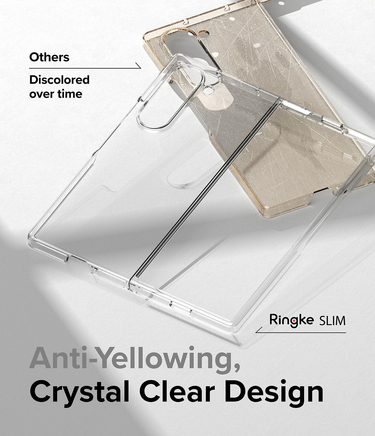 Galaxy Z Fold 6 Case | Slim - Comparison of a clear Ringke case against a discolored, scratched competitor case.