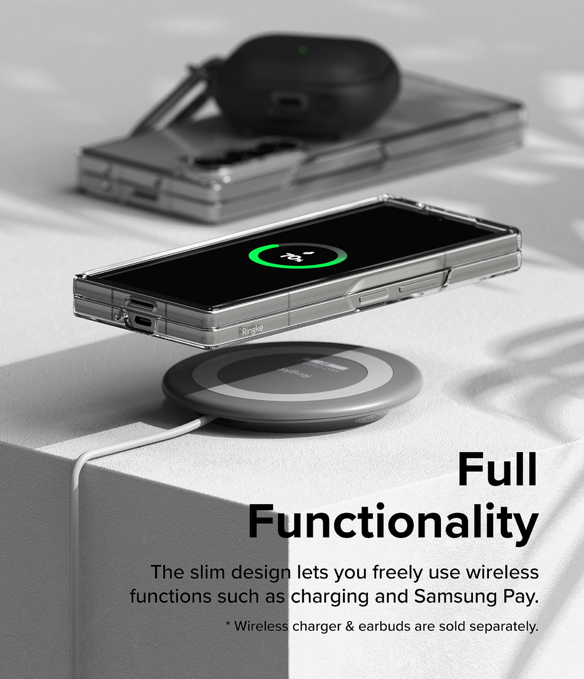 Galaxy Z Fold 6 Case | Slim - A clear phone case on a Galaxy Z Fold 6 charging wirelessly on a pad with a 70% battery icon.