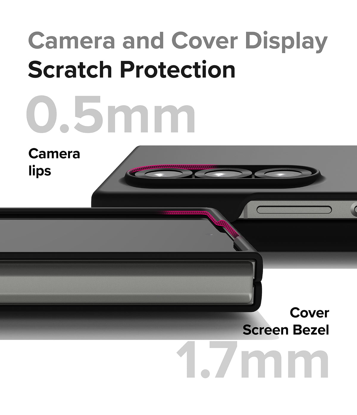 Galaxy Z Fold 6 Case | Slim Magnetic - Close-up showing 0.5mm camera lips and 1.7mm cover screen bezel for scratch protection.
