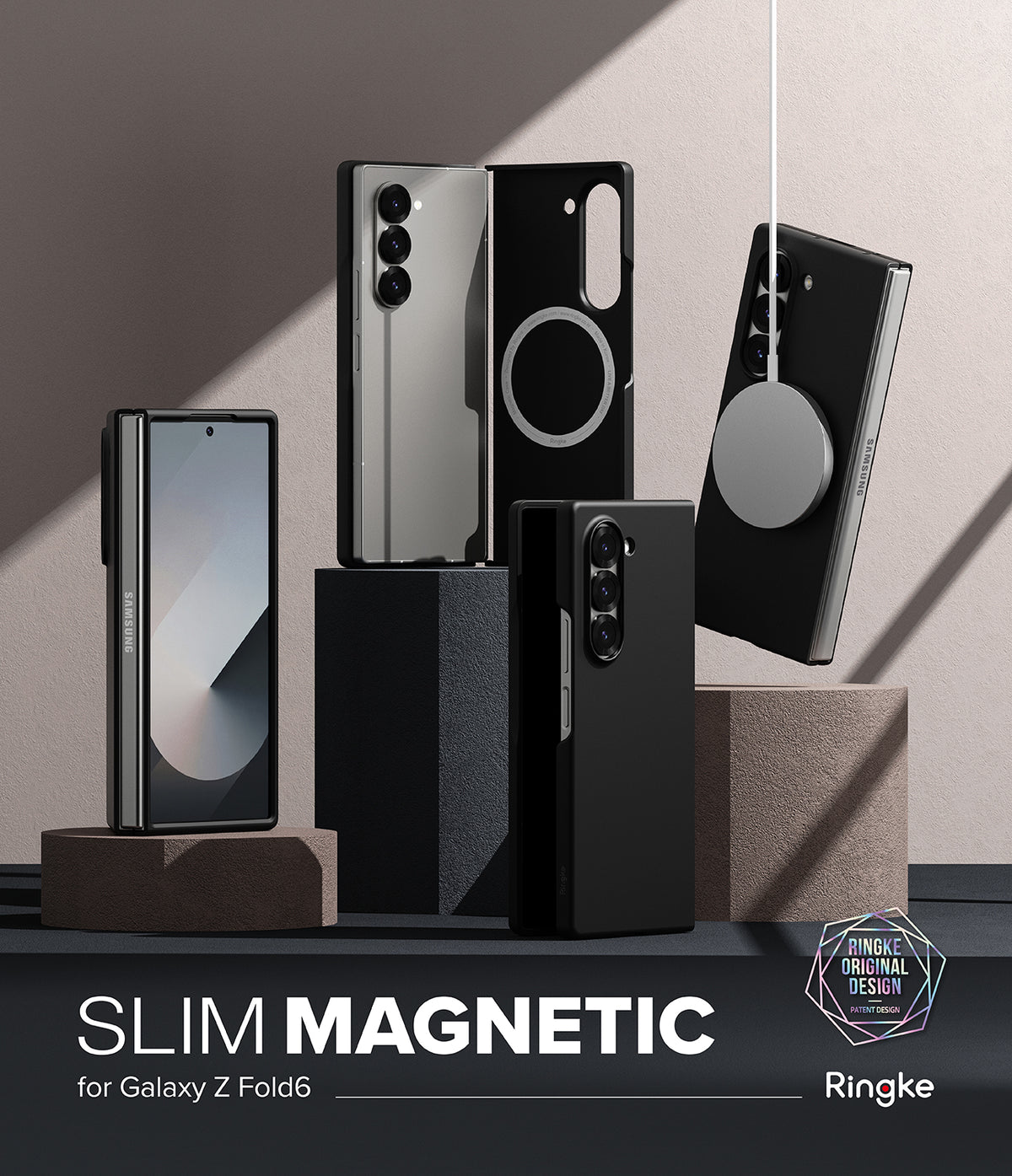 Galaxy Z Fold 6 Case | Slim Magnetic - Multiple black Galaxy Z Fold 6 phones with slim magnetic cases on display.