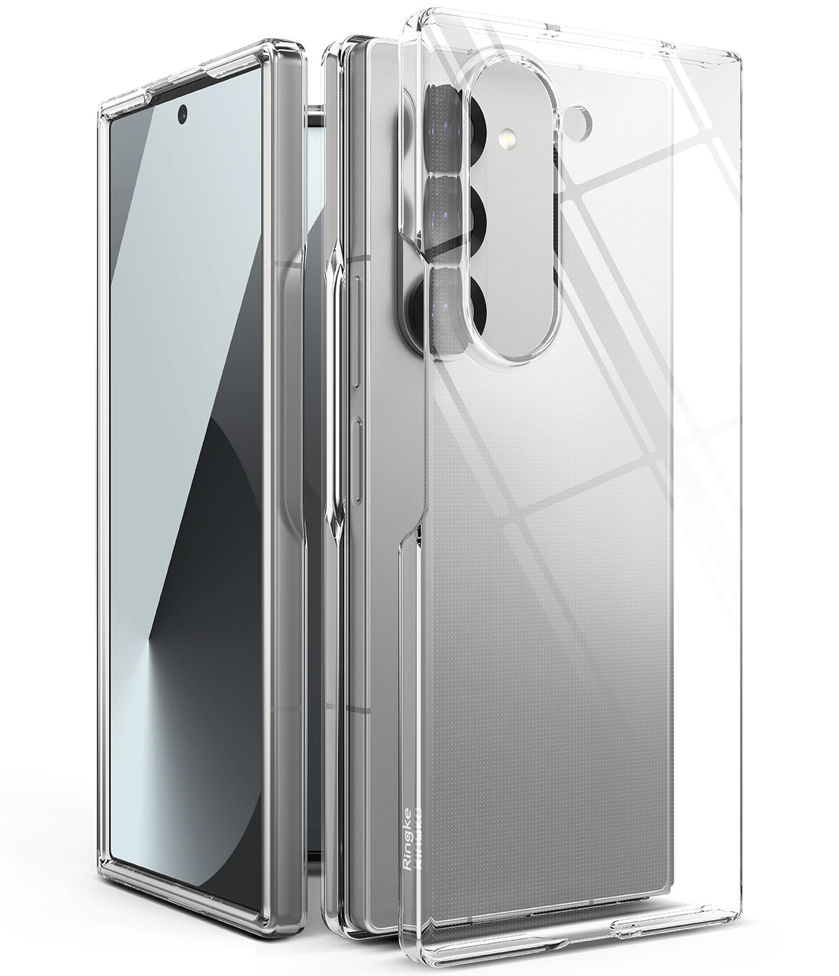 Galaxy Z Fold 6 Case | Slim - Clear protective case on a silver Galaxy Z Fold 6 showing front and back views.