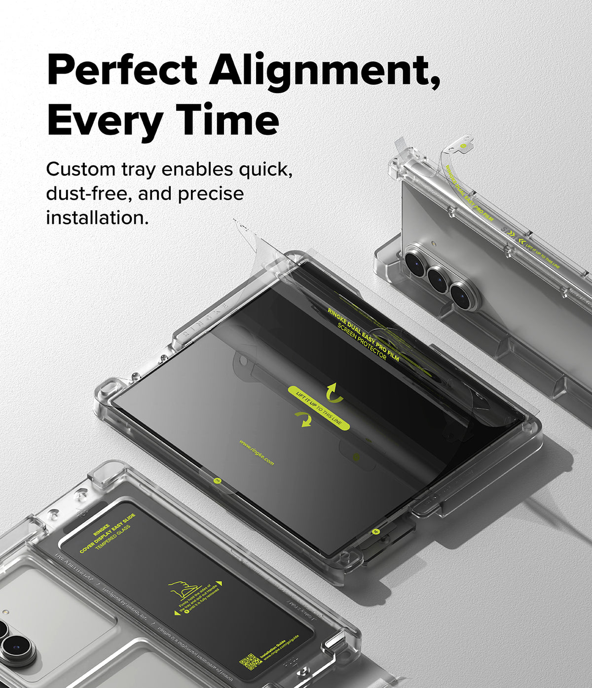 Galaxy Z Fold 7 Screen Protector | 3-in-1 Protector Pro - Installation tray for Galaxy Z Fold 7 with screen protector film and alignment guides.