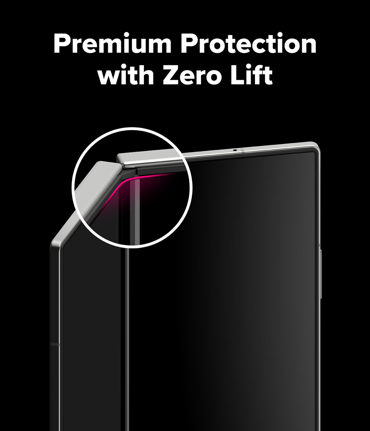 Galaxy Z Fold 7 Screen Protector | 3-in-1 Protector Pro - Close-up of a phone corner with a screen protector showing a secure, lift-free fit.
