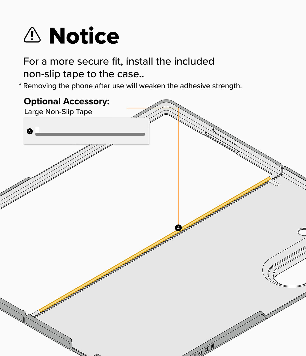 Galaxy Z Fold 7 Case | Alles - Diagram showing how to apply non-slip adhesive tape to the inner edge of the phone case.