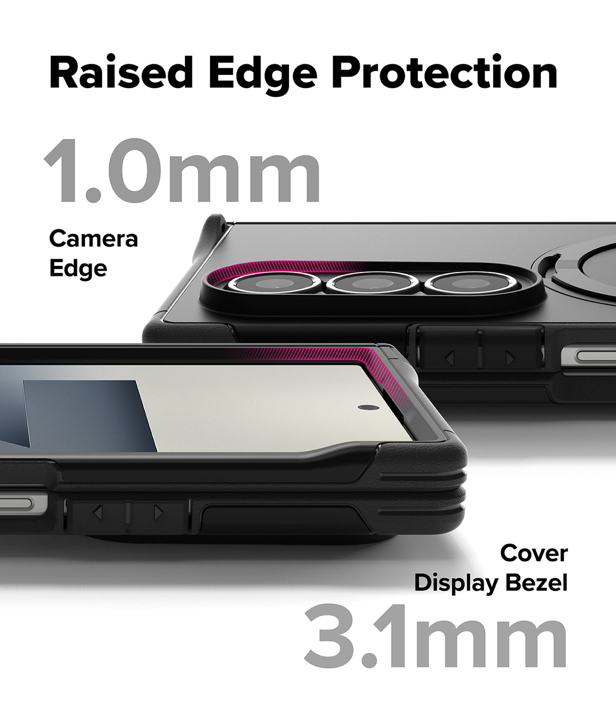 Galaxy Z Fold 7 Case | Alles - Galaxy Z Fold 7 Case - Close-up of phone case showing 1.0mm camera edge and 3.1mm cover display bezel protection.