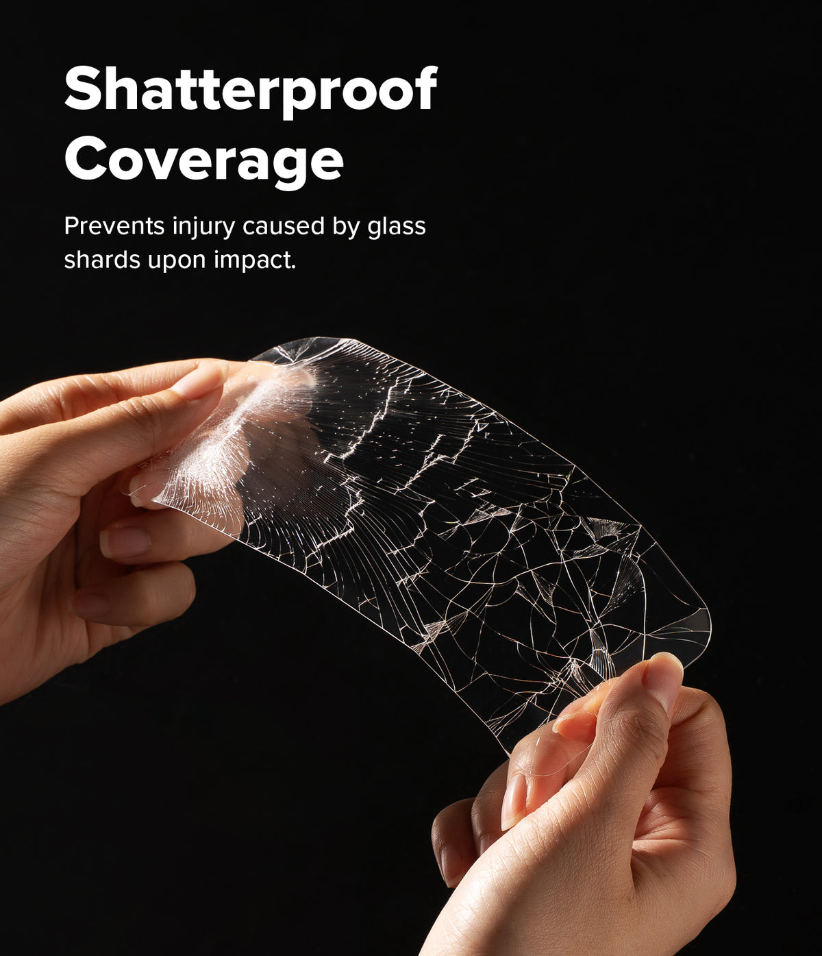 Galaxy Z Fold 7 Screen Protector | Cover Display Easy Slide Tempered Glass (2 Pack) - Hands holding a cracked tempered glass screen protector that remains intact.
