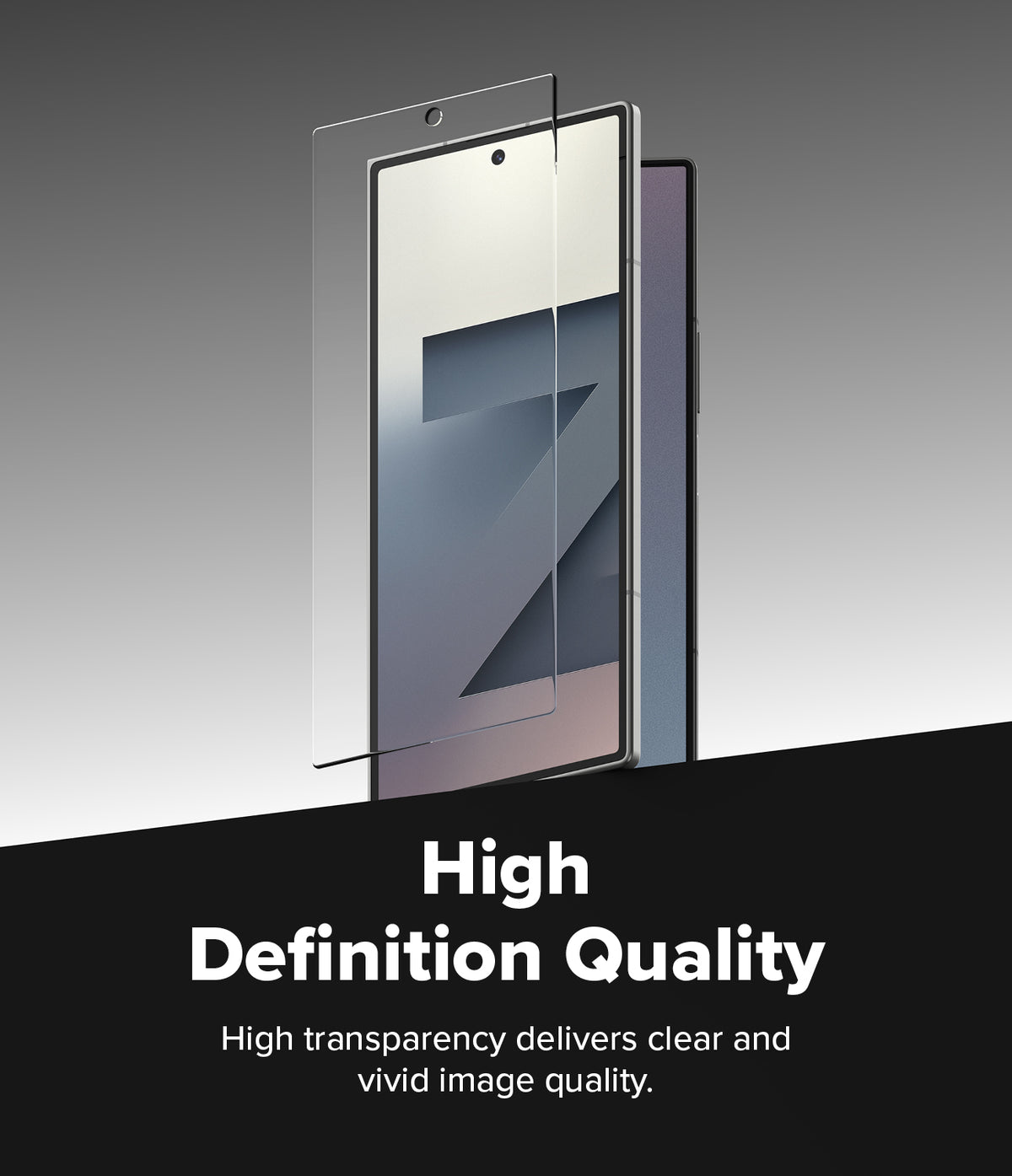 Galaxy Z Fold 7 Screen Protector | Cover Display Easy Slide Tempered Glass (2 Pack) - Tempered glass sheet hovering over a smartphone display with High Definition Quality text.
