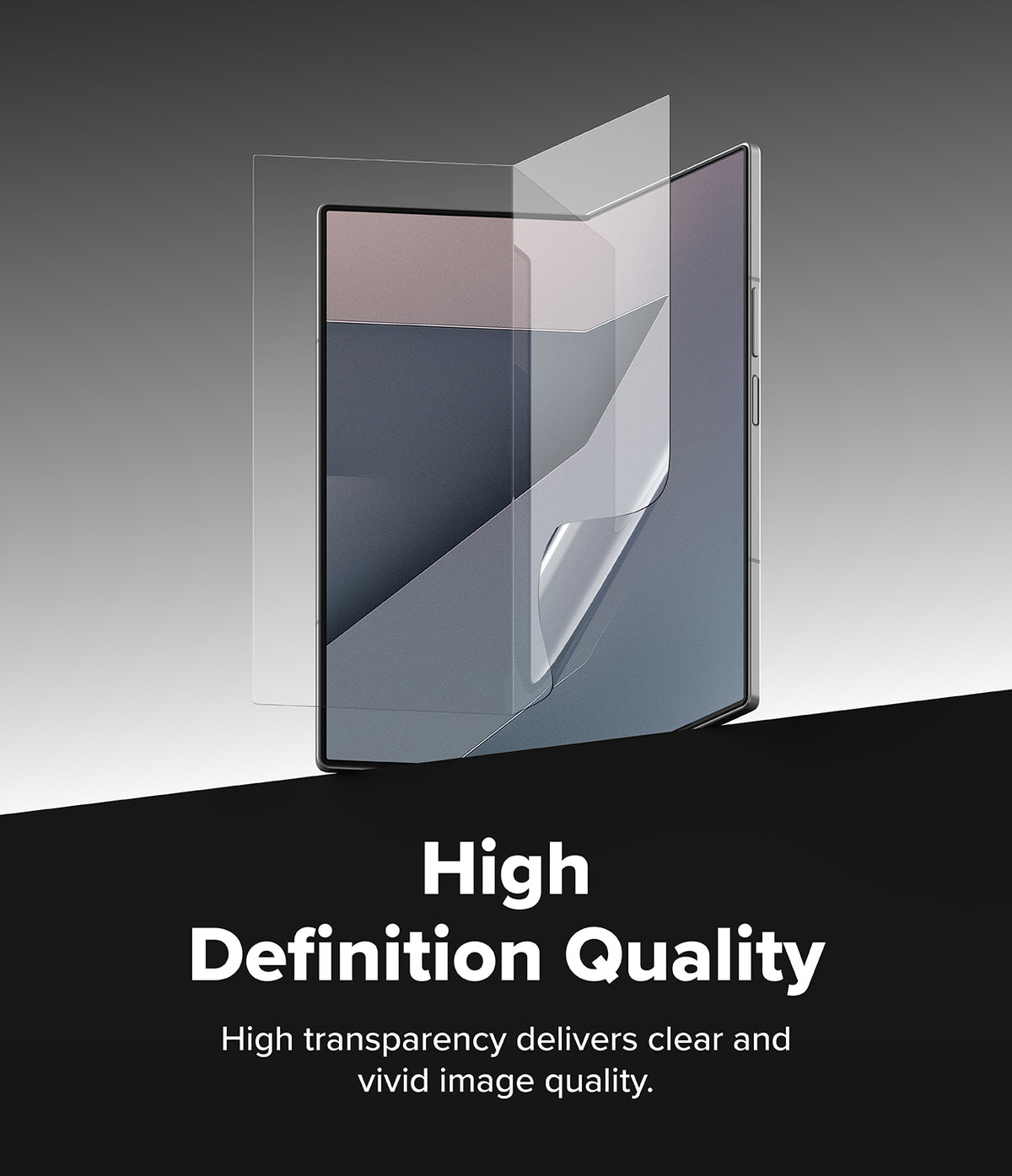 Galaxy Z Fold 7 Screen Protector | Dual Easy Pro Film (2 Pack) - Transparent film being applied to a foldable smartphone screen for high clarity.