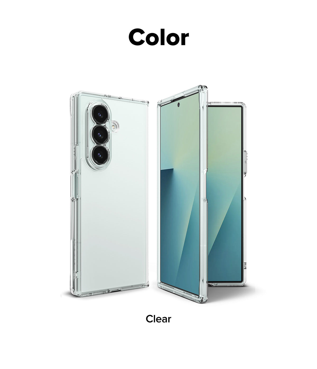 Galaxy Z Fold 7 Case | Fusion - Clear protective case shown on a Galaxy Z Fold 7 from front and back angles.