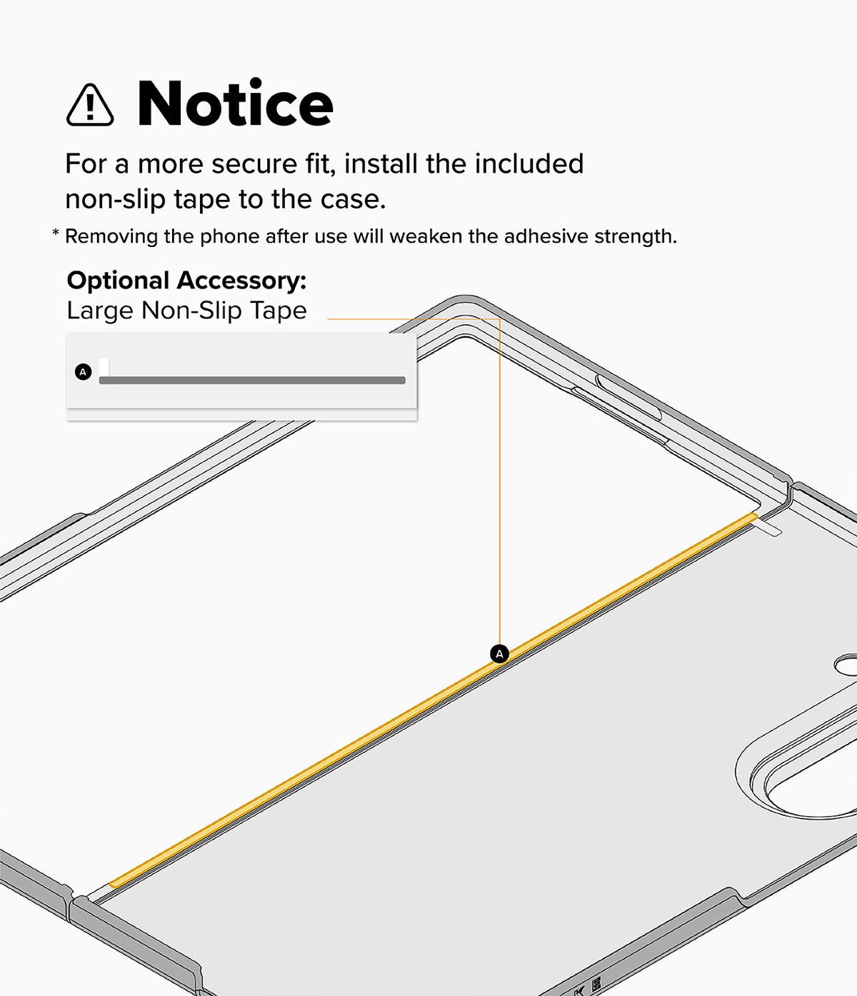 Galaxy Z Fold 7 Case | Fusion Design - Diagram showing where to apply the optional non-slip adhesive tape to the phone case.