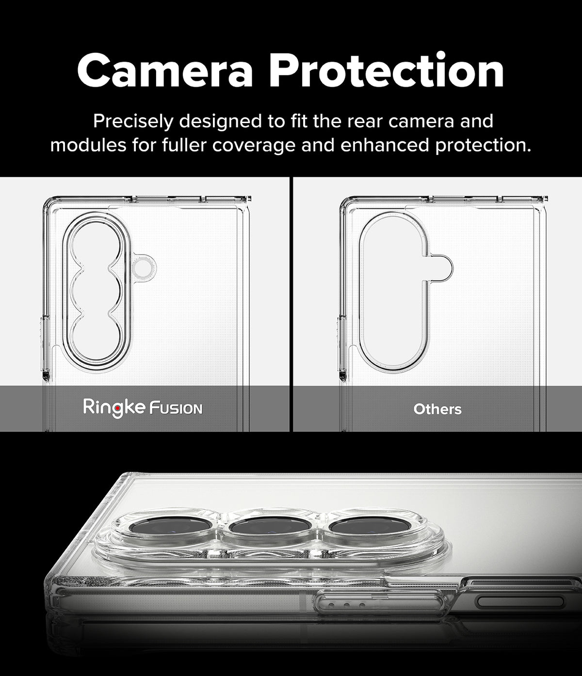 Galaxy Z Fold 7 Case | Fusion - Comparison showing Ringke Fusion's full-coverage camera protection versus standard cases.