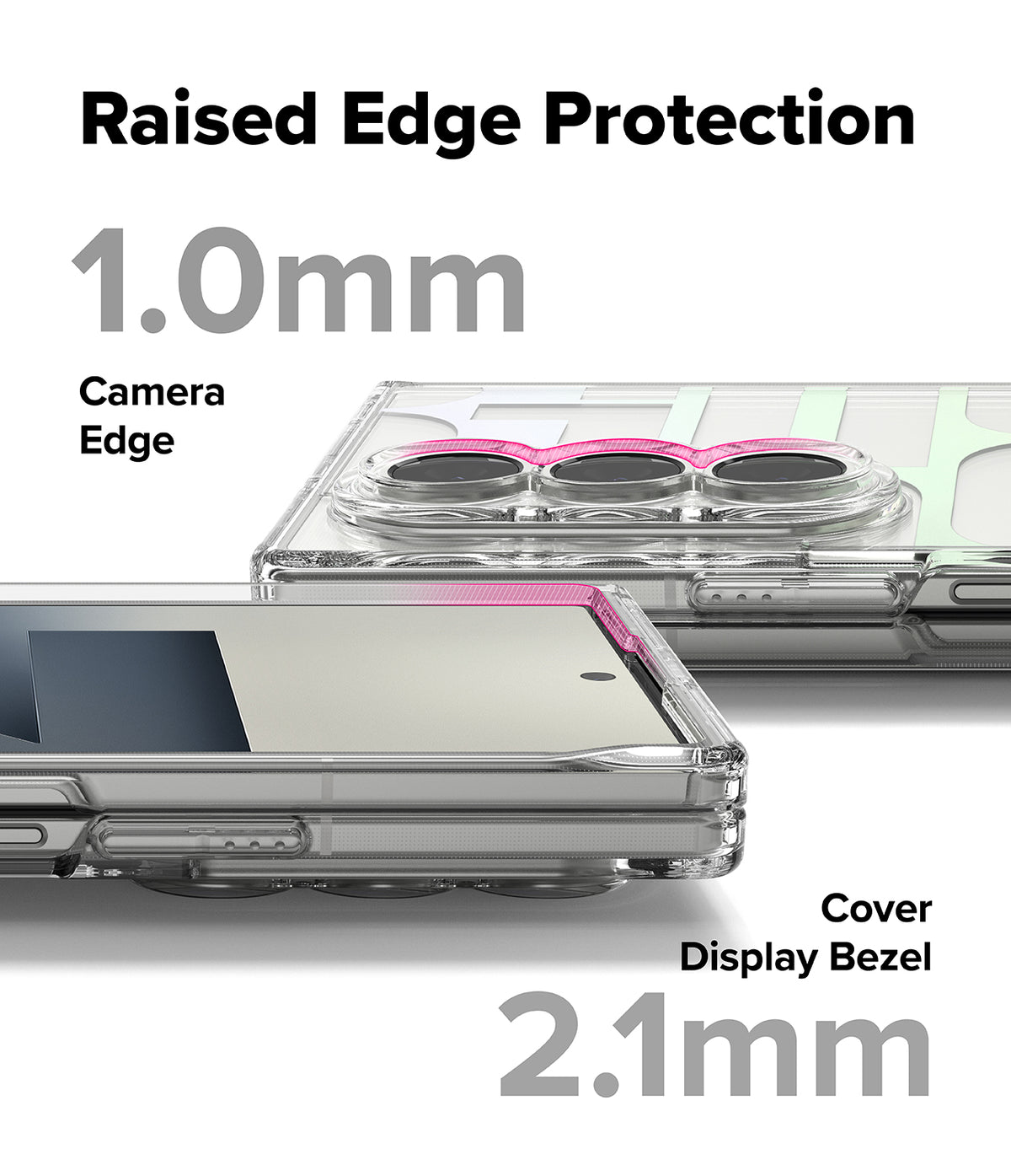 Galaxy Z Fold 7 Case | Fusion Design - Clear phone case highlighting 1.0mm camera and 2.1mm display bezel protection.