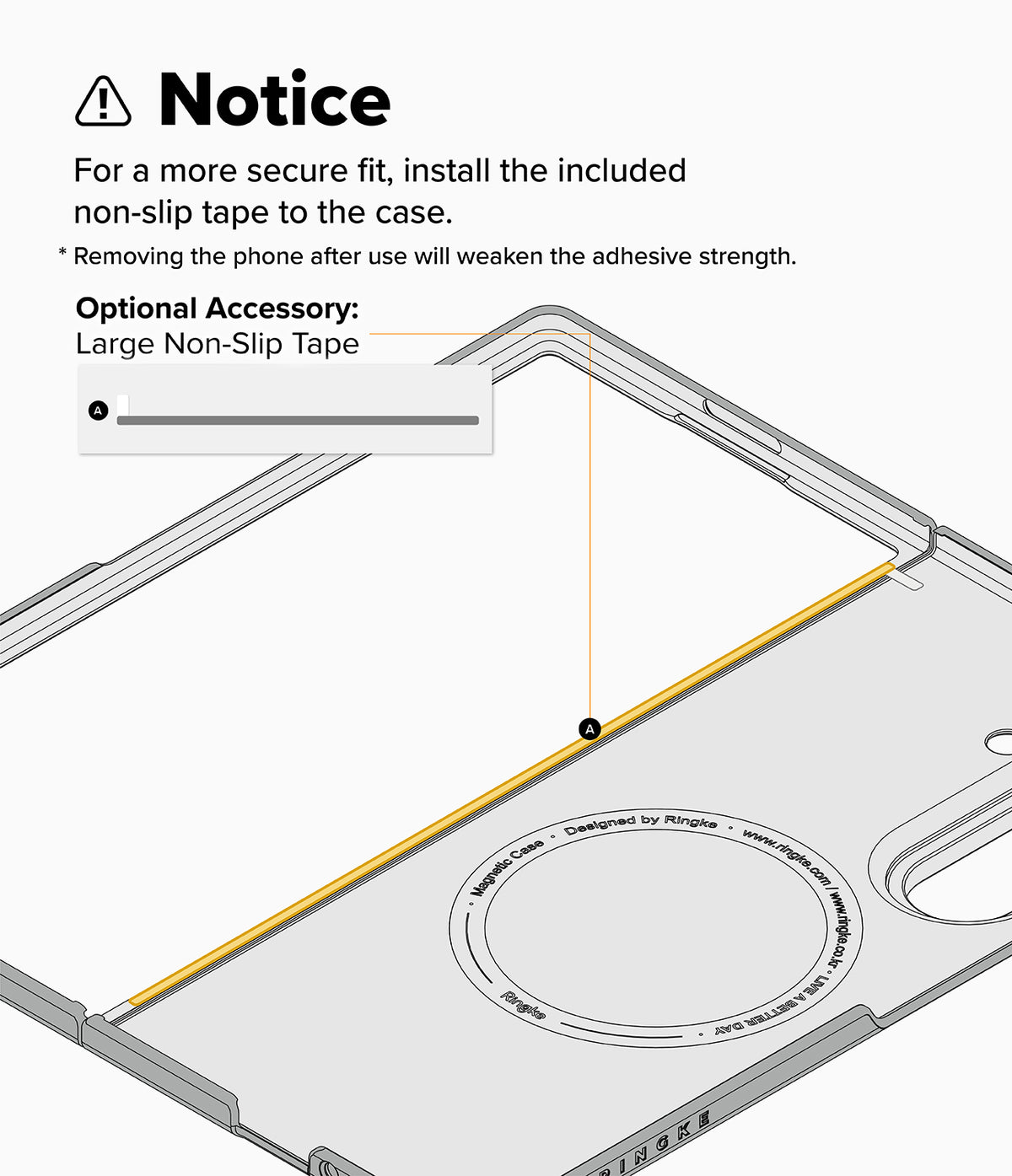 Galaxy Z Fold 7 Case | Fusion Magnetic - Diagram showing how to apply non-slip adhesive tape to the phone case interior.