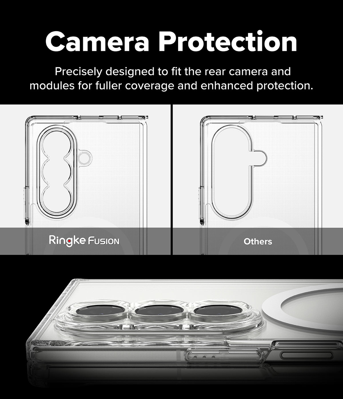 Galaxy Z Fold 7 Case | Fusion Magnetic - Comparison showing the Ringke case's full camera coverage versus standard cases.