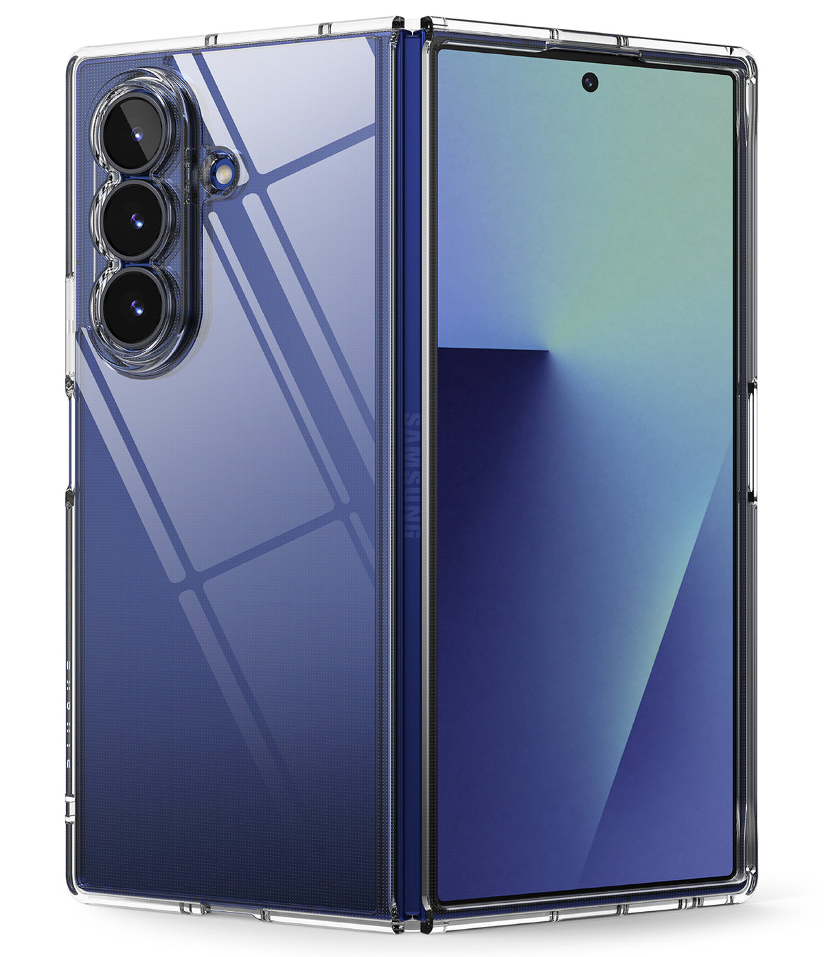Galaxy Z Fold 7 Case | Fusion - Clear protective case on a folded blue Samsung Galaxy Z Fold 7 smartphone.