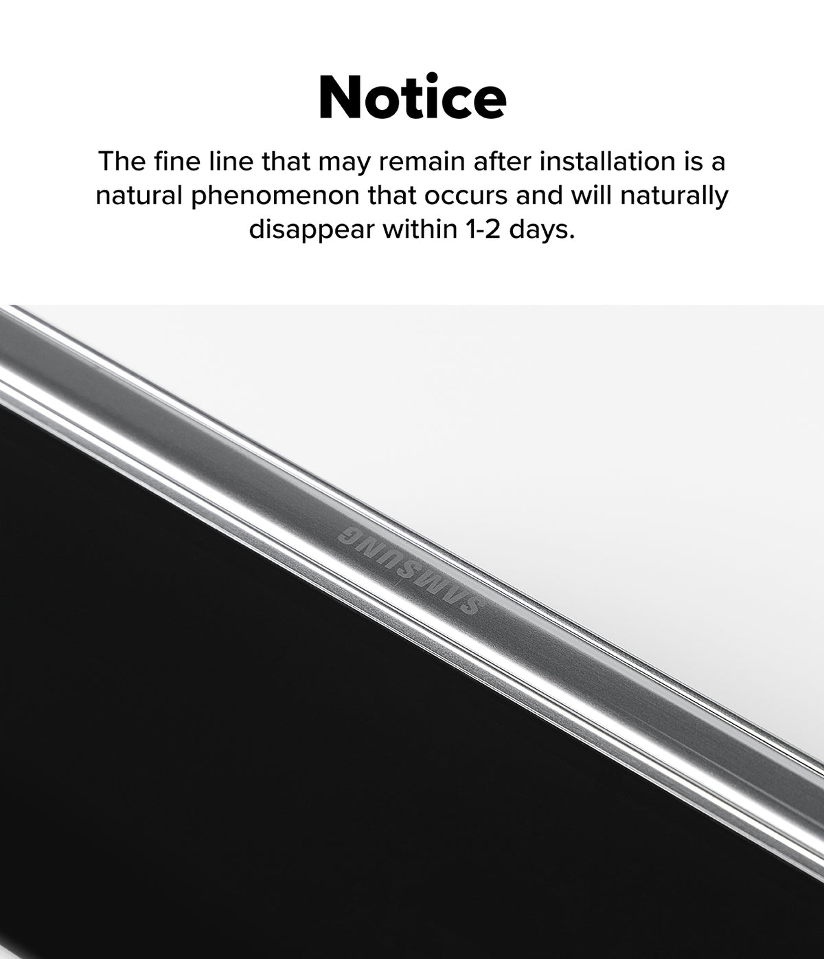 Galaxy Z Fold 7 Screen Protector | Hinge Dual Easy Pro Film (2 Pack) - Text notice about a temporary installation line above a close-up of a phone hinge.