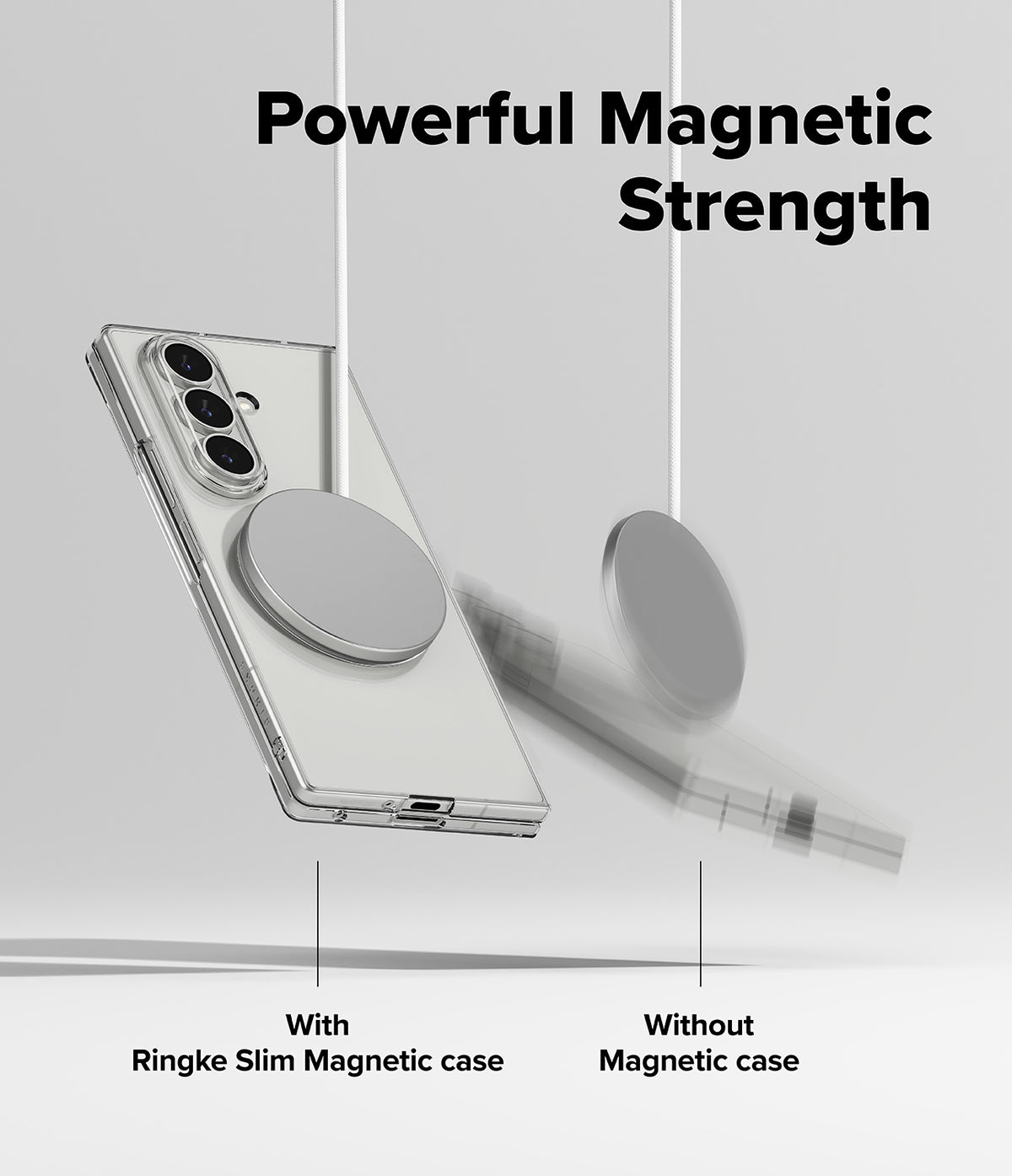Galaxy Z Fold 7 Case | Slim Magnetic - A magnetic phone case holding firm while a phone without one slips away.