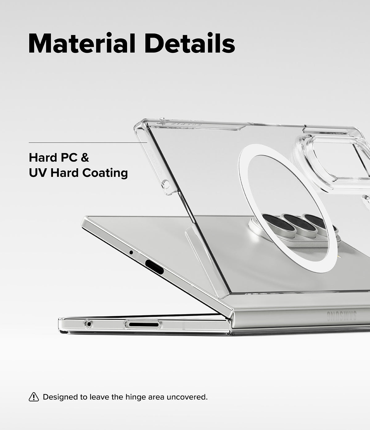 Galaxy Z Fold 7 Case | Slim Magnetic - Clear phone case with magnetic ring, highlighting hard PC and UV coating materials.