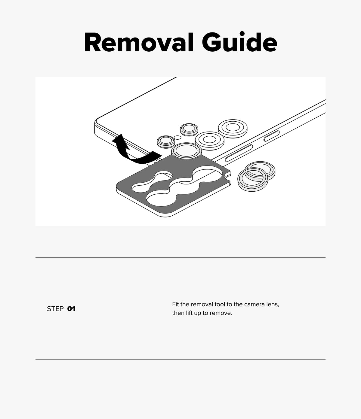 Galaxy Z Fold 8 Ultra | Camera Lens Frame Glass (2 Pack) - Camera lens protector removal guide showing the tool placement and lifting step to remove the lens cover.