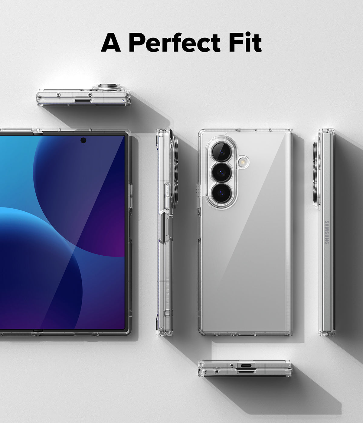 Galaxy Z Fold 8 Ultra Case | Fusion - Clear phone case shown from multiple angles around a Galaxy Z Fold8 Ultra phone on a white background.