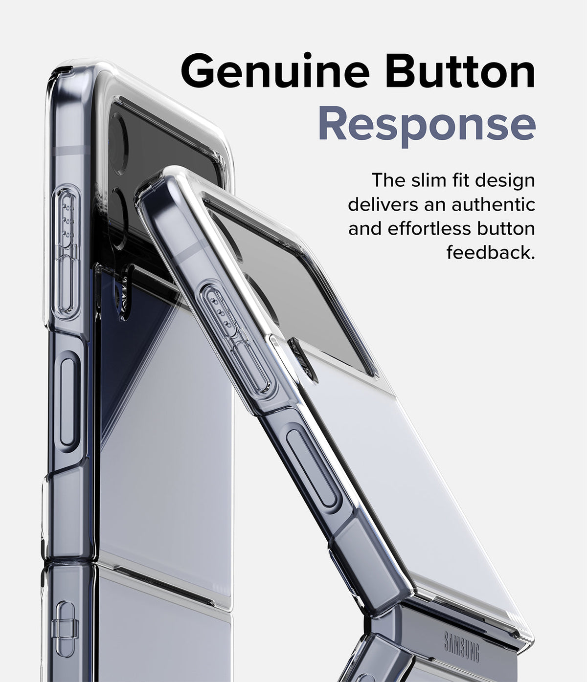 Galaxy Z Flip 4 Case | Slim - Two clear Galaxy Z Flip 4 cases showing precise button cutouts and slim fit design.
