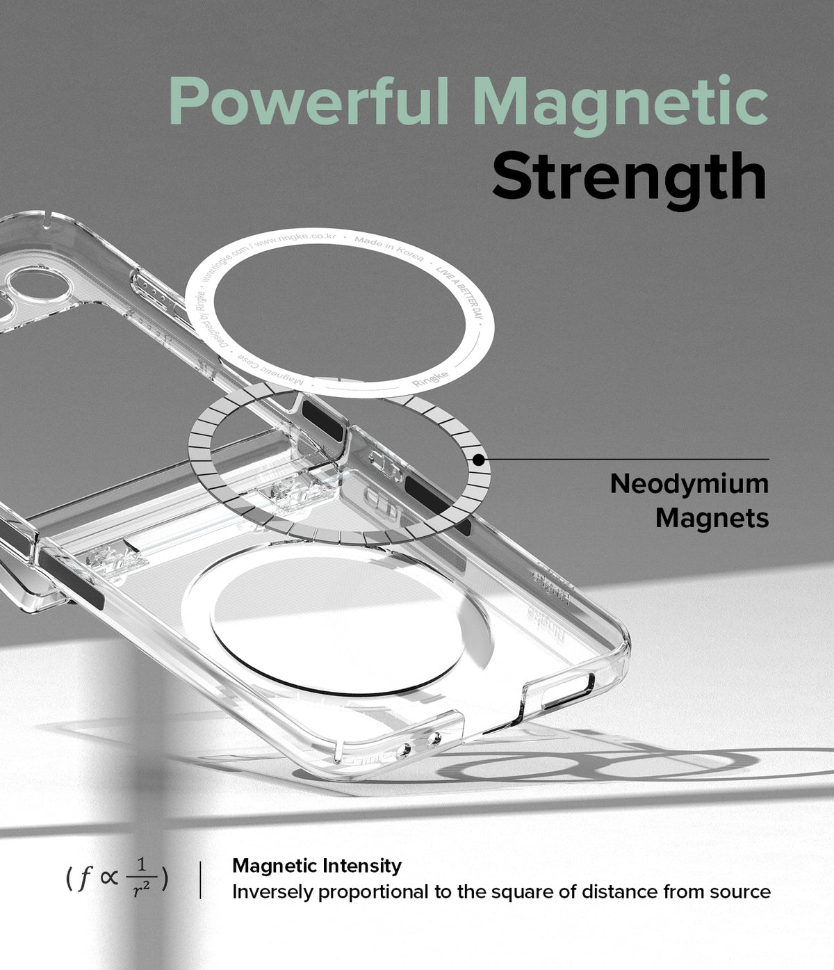 Galaxy Z Flip 5 Case | Slim Hinge Magnetic - Clear phone case with an exploded view of internal neodymium magnets.