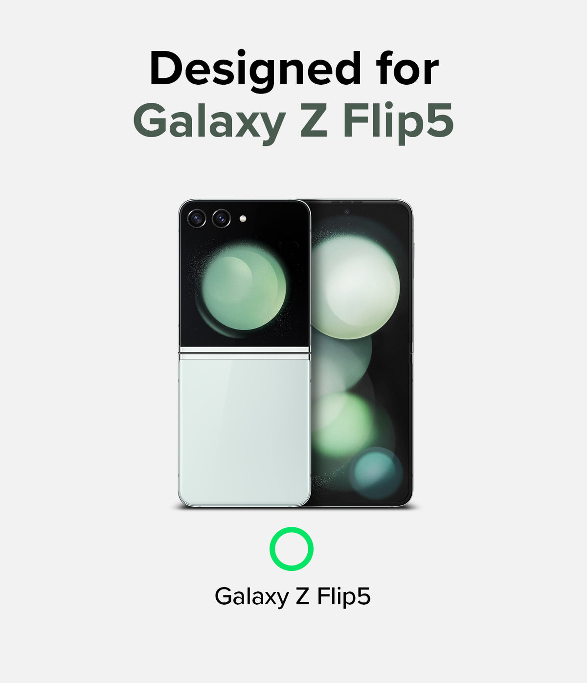 Galaxy Z Flip 5 Case | Slim Hinge - Clear - Galaxy Z Flip 5 phone shown from front and back against a light background.