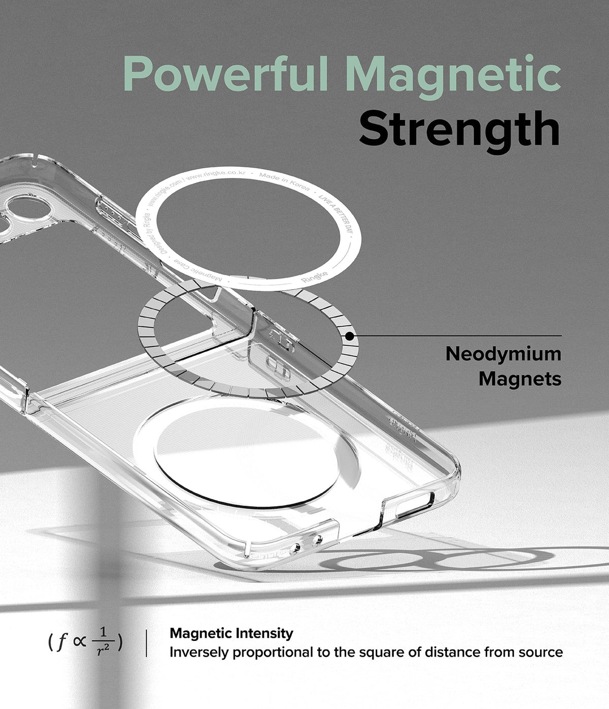 Galaxy Z Flip 5 Case | Slim Magnetic - Exploded view of a clear phone case showing integrated neodymium magnets.