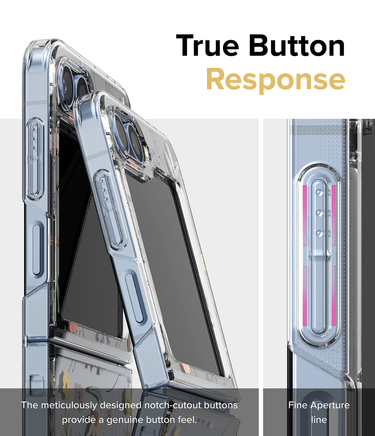 Galaxy Z Flip 7 FE Case | Fusion Design - Clear phone case with precise button cutouts for tactile response.