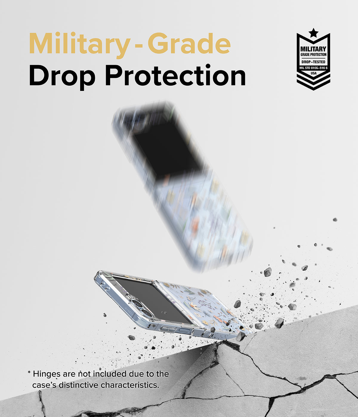 Galaxy Z Flip 7 FE Case | Fusion Design - Floral phone case bouncing off a concrete surface with military-grade protection.
