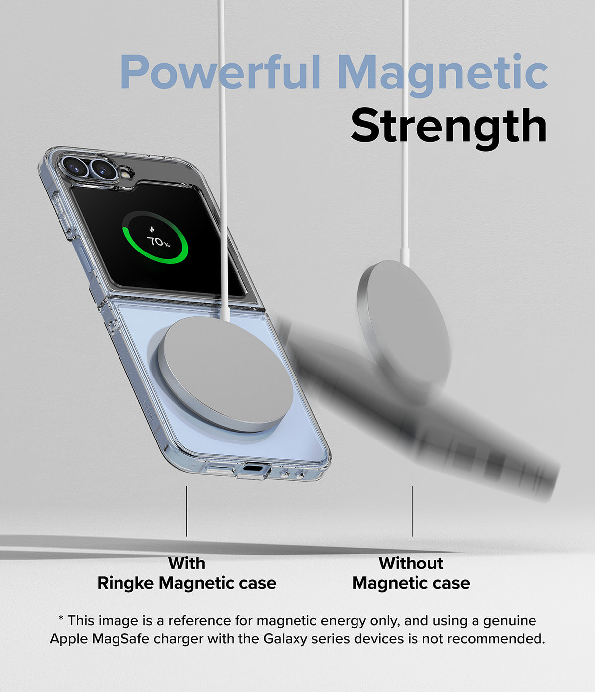 Galaxy Z Flip 7 FE Case | Fusion Magnetic - A clear phone case holding a magnetic charger while another falls away.