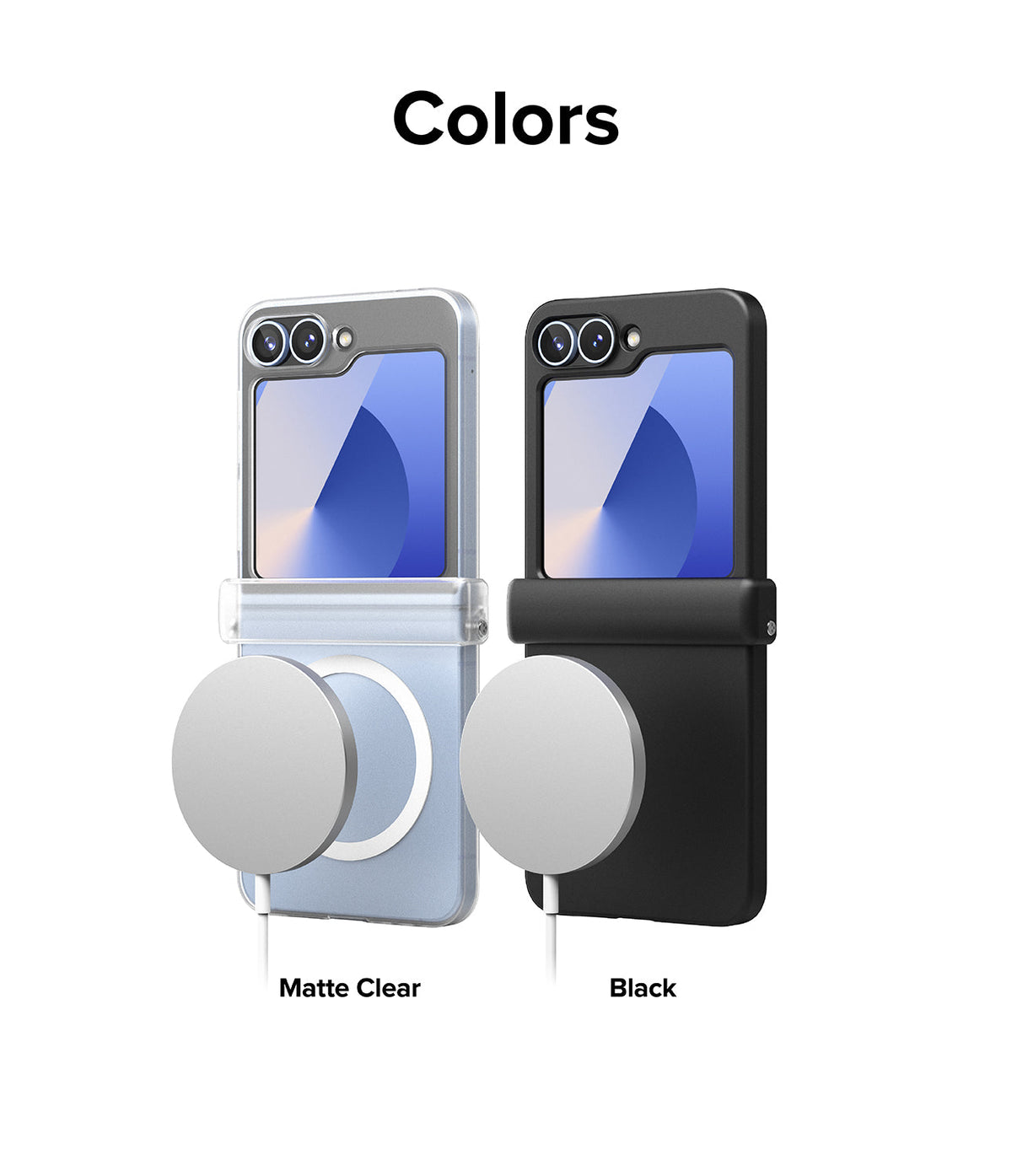 Galaxy Z Flip 7 FE Case | Slim Hinge Magnetic - Matte clear and black magnetic phone cases with hinge protection.