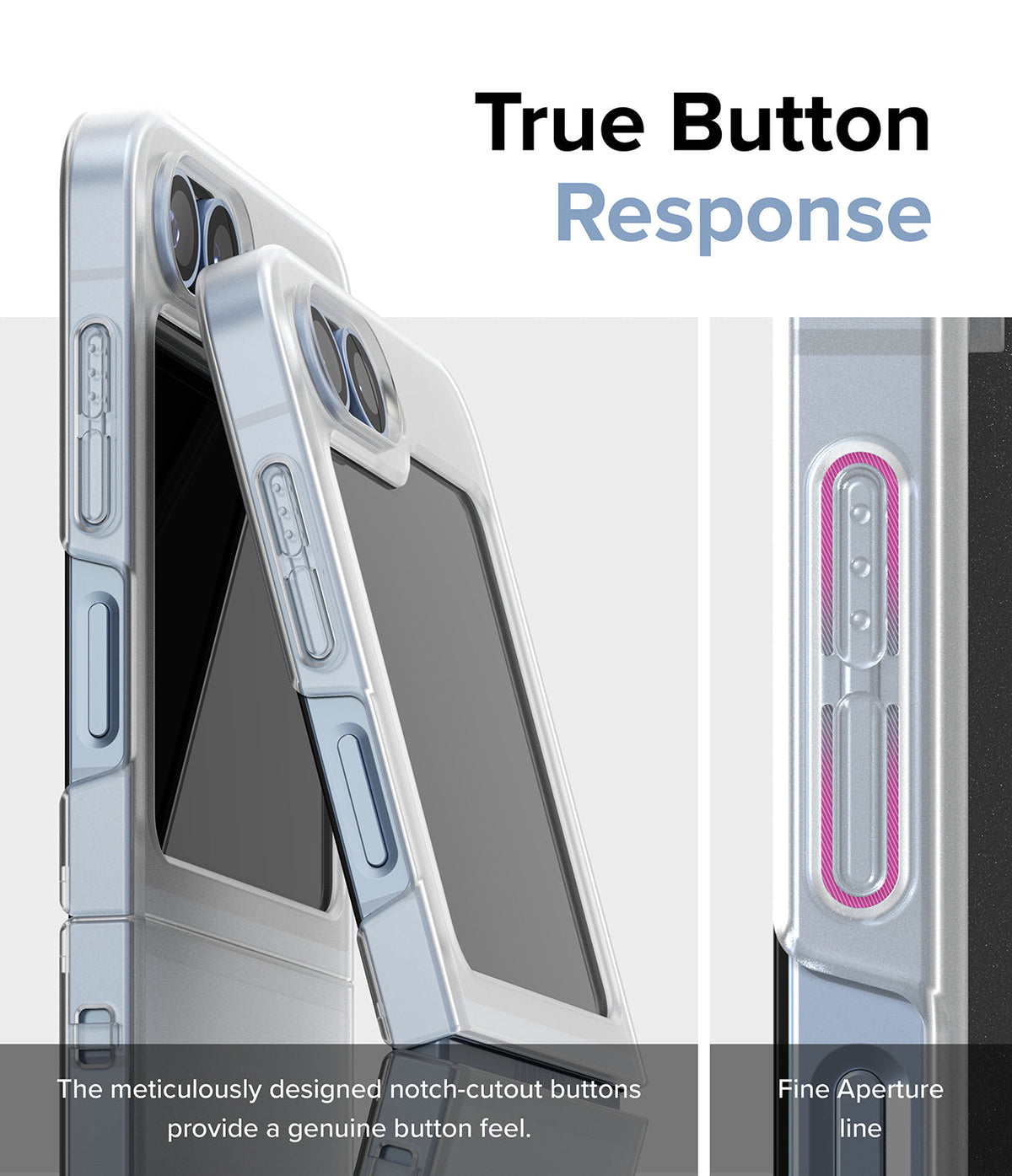 Galaxy Z Flip 7 FE Case | Slim - Close-up of phone case buttons with precise cutouts for tactile, responsive feedback.