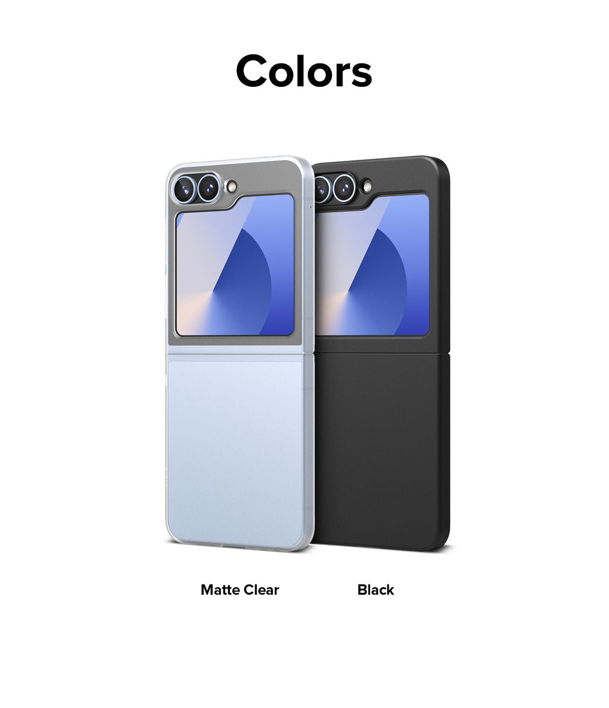 Galaxy Z Flip 7 FE Case | Slim - Two Galaxy Z Flip phones in matte clear and black slim cases side-by-side.