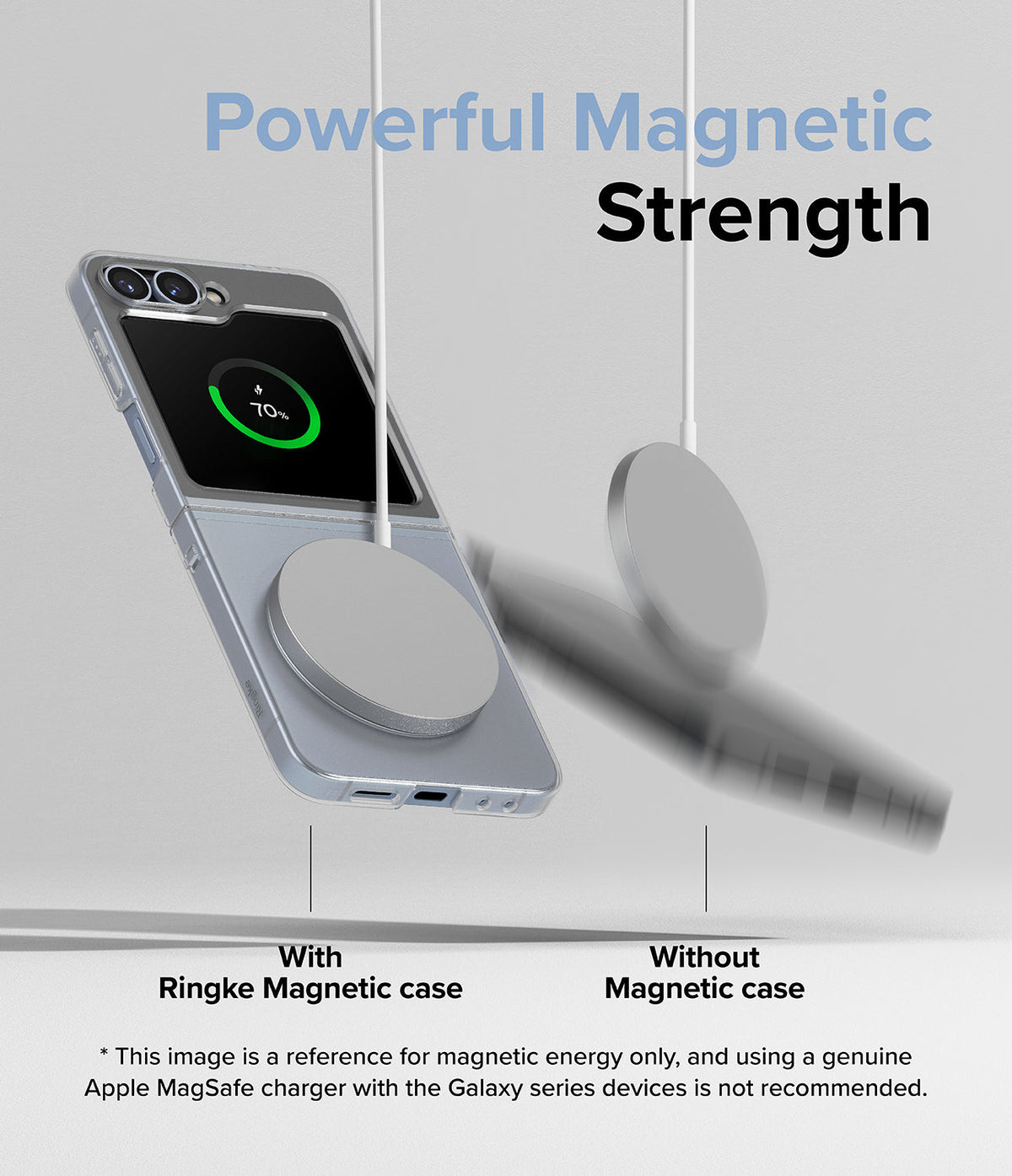 Galaxy Z Flip 7 FE Case | Slim Magnetic - A magnetic charger attached to a phone case versus falling off without one.