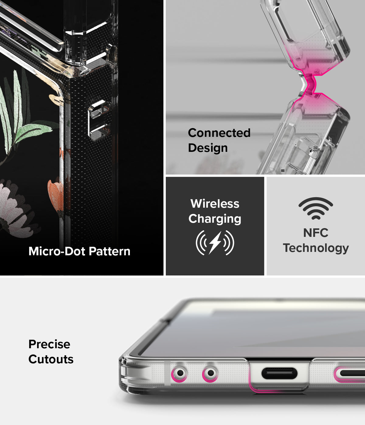 Galaxy Z Flip 7 Case | Fusion Design - Features micro-dot pattern, connected hinge design, wireless charging, NFC, and precise cutouts.