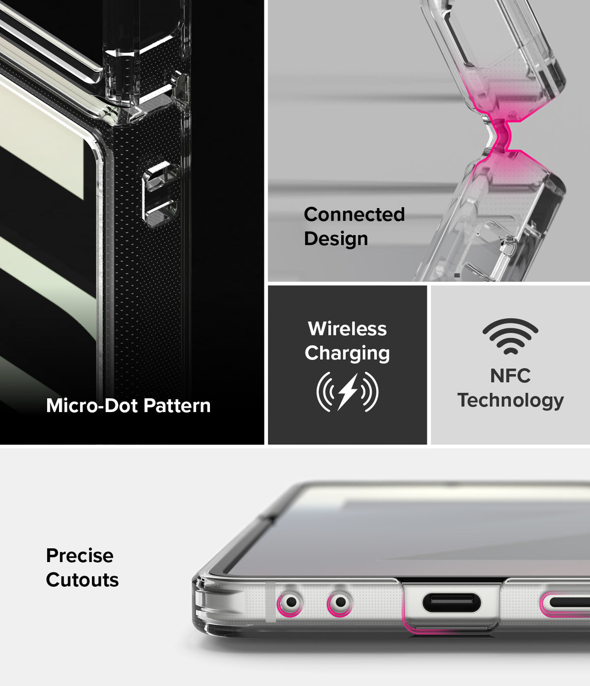 Galaxy Z Flip 7 Case | Fusion Design - Features micro-dot pattern, connected hinge design, wireless charging, and precise cutouts.