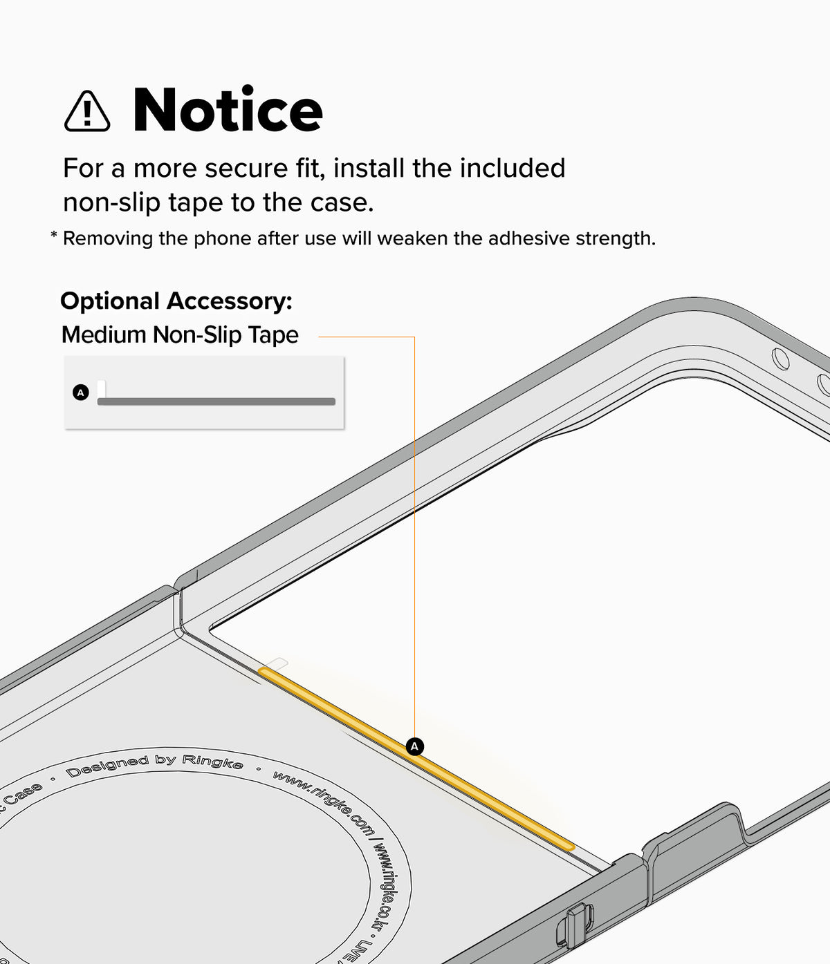 Galaxy Z Flip 7 Case | Fusion Magnetic - Diagram showing how to apply the optional non-slip tape to the phone case.