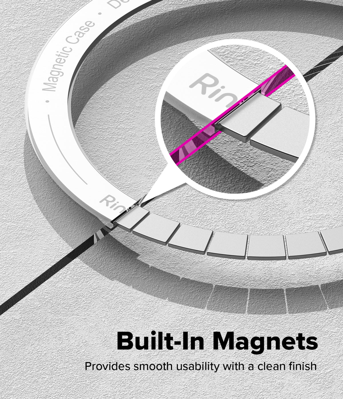 Galaxy Z Flip 7 Case | Fusion Magnetic - Close-up of a circular magnetic ring on a phone case with a magnified view.
