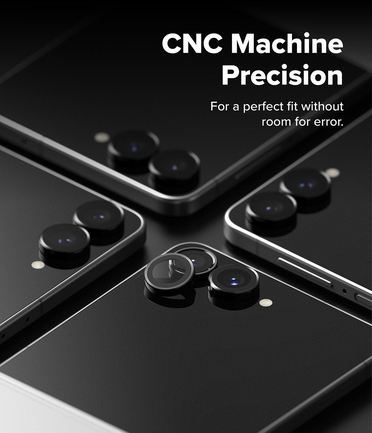 Galaxy Z Flip 8 Camera Protector | Camera Lens Frame Glass (2 Pack) - CNC machine precision camera lens protectors shown on smartphones for an accurate, seamless fit.