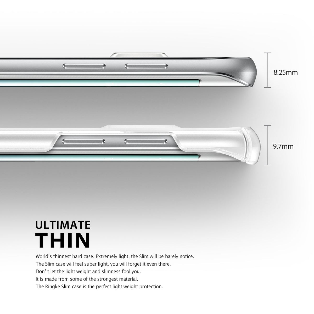 Galaxy S6 Edge Plus Case | Slim - Side-by-side comparison of phone thickness at 8.25mm and 9.7mm with the slim case.