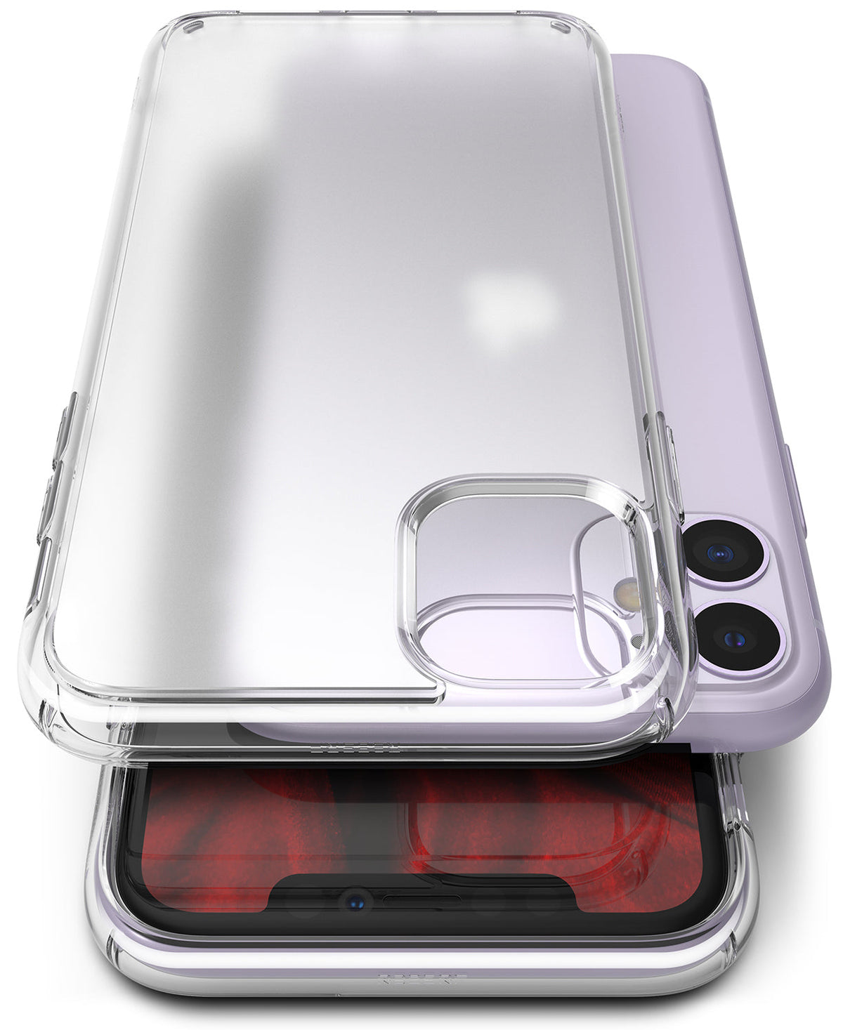 iPhone 11 Case | Fusion Matte - A clear, matte-finish protective case hovering above a lavender iPhone 11.